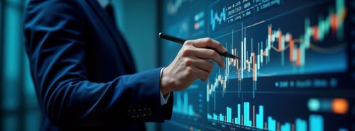 Businessperson analyzing digital data charts, representing insights tied to what is meta for business strategies.