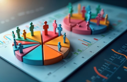 Colorful pie charts and figures illustrating customer segmentation strategies and data analysis.