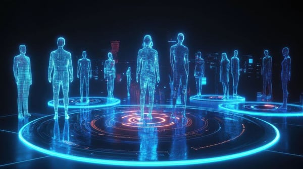 Futuristic digital avatars representing customer segmentation strategies in data analysis.