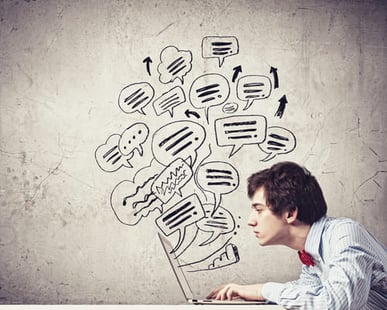 Person using laptop with ideas and messages symbolizing email marketing for businesses and digital communication.