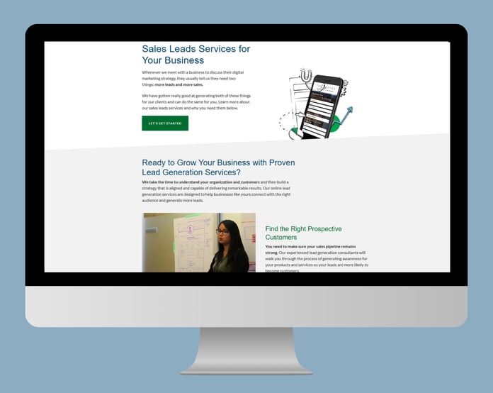 Lead generation service page showing how to optimize your website for conversion and attract qualified prospects.