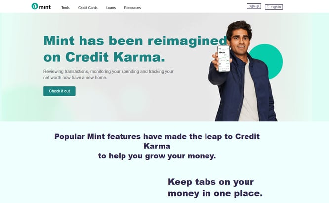 Mint’s transition to Credit Karma with a clean layout that helps optimize your website for conversion and usability.